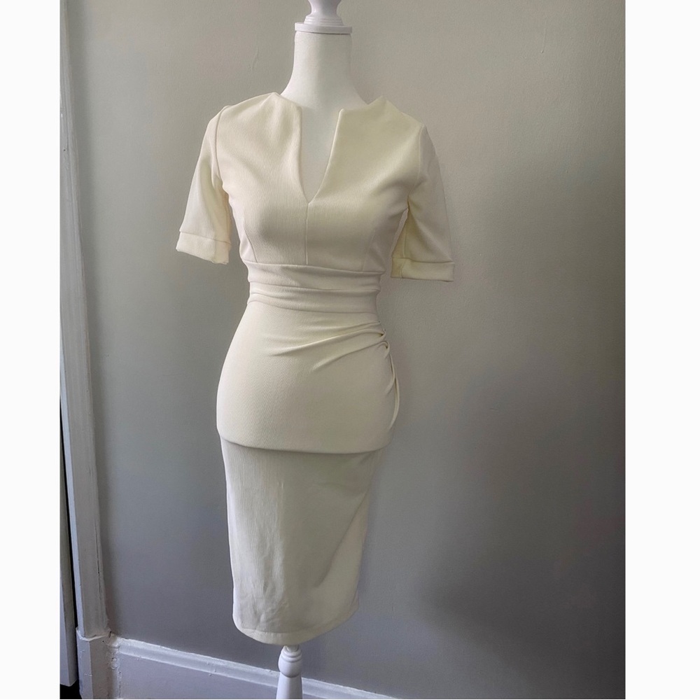 Pencil Dress with Plunge Neck In Jersey Rib